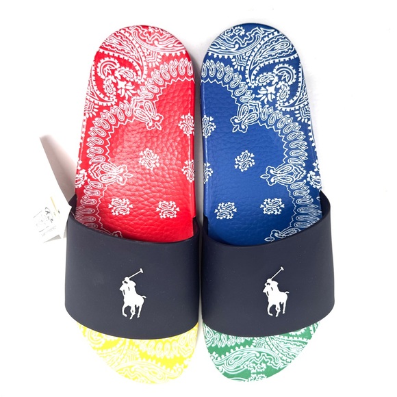Polo Ralph Lauren Color-Block PAISLEY BANDANA BIG PONY Pool Slides main image 11